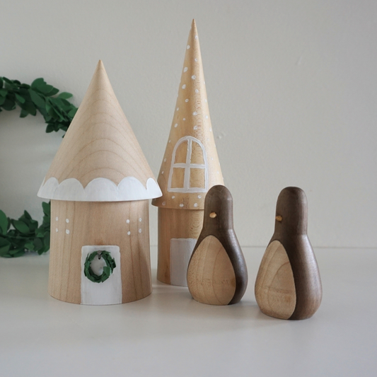 Wooden Penguin Ornaments
