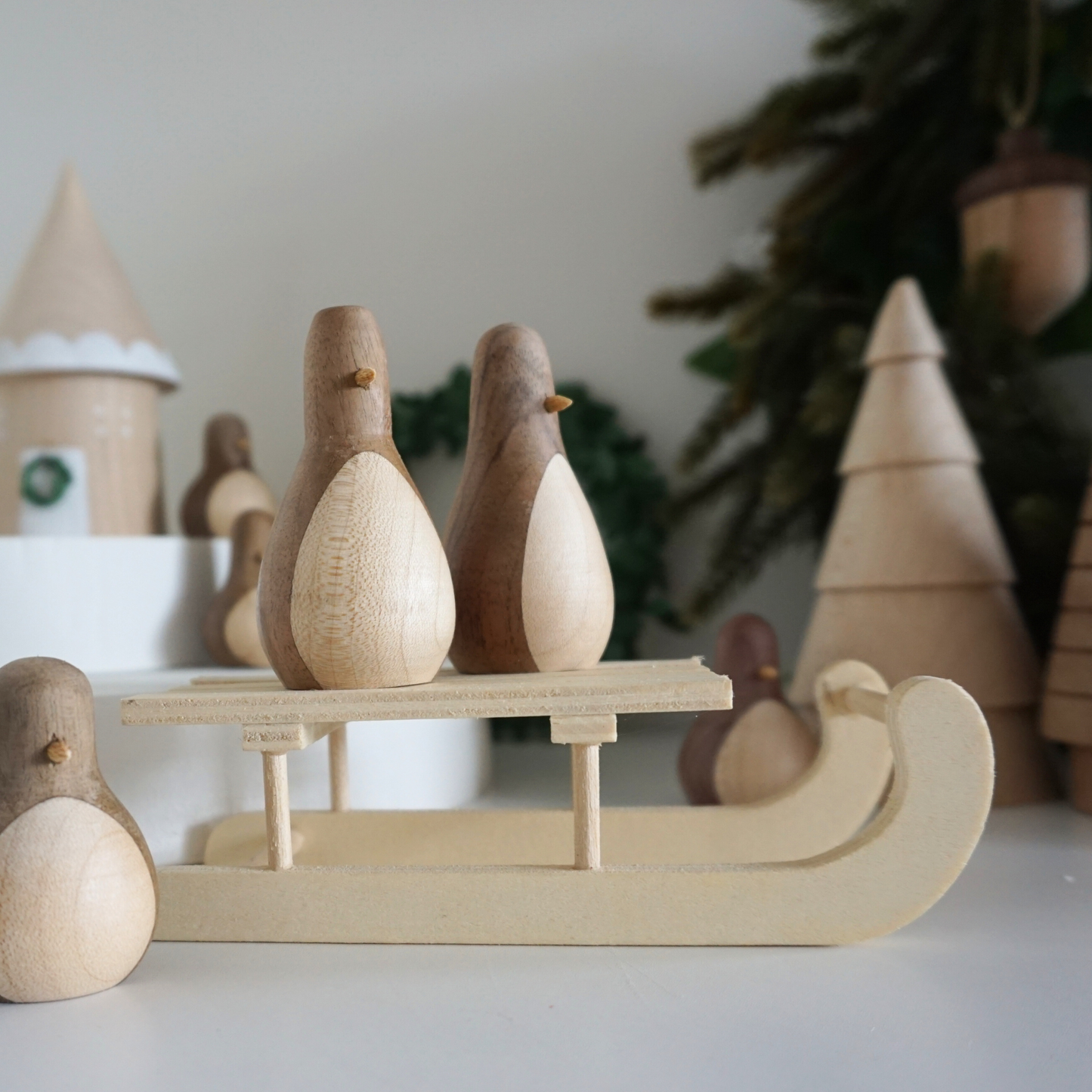 Wooden Penguin Ornaments