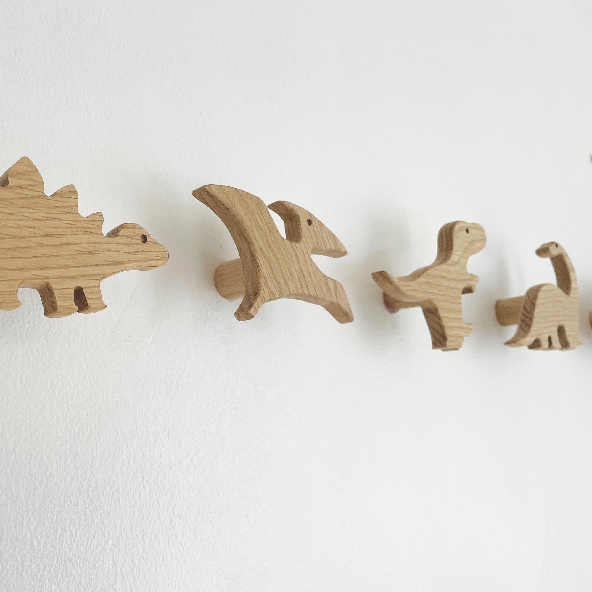 Nursery Wall Hangers Dino Theme, Wooden Wall Hooks for Boys Room